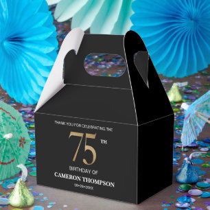 Elegante schwarze Goldene 75. Geburtstagsfeier Geschenkschachtel