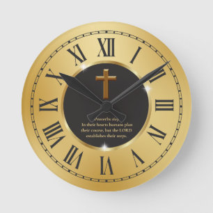 Elegante schwarze goldene Bibelvers-Kirche Runde Wanduhr