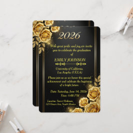 Elegante schwarze goldene Blumenrosen Abschlussfei Einladung
