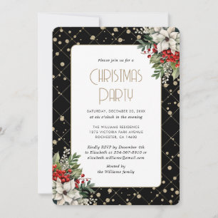 Elegante schwarze goldene botanische Weihnachtsfei Einladung