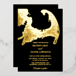 Elegante schwarze goldene Cape Cod Karte Hochzeit