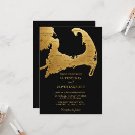 Elegante schwarze goldene Cape Cod-Karte Hochzeit Einladung