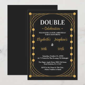 Elegante schwarze goldene doppelte Geburtstagsfeie Einladung
