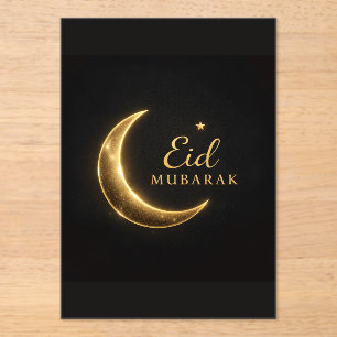Elegante schwarze & goldene Eid Mubarak Karte – Pr Acryleinladungen