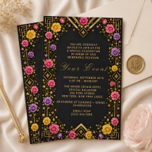 Elegante schwarze goldene Floral-Gala 