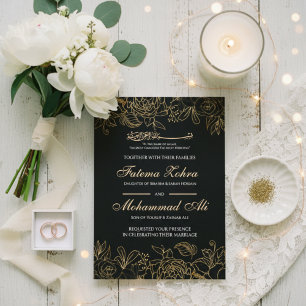 Elegante schwarze goldene florale muslimische Hoch Einladung