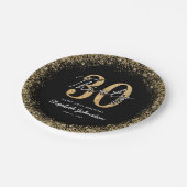Elegante schwarze goldene Geburtstagspapierteller Pappteller (Schrägansicht)