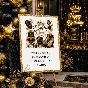 Elegante schwarze goldene Glitter-Geburtstags-Köni Poster