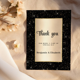 Elegante schwarze goldene Glitterkonfetti Danke  Einladung