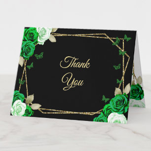 Elegante schwarze goldene grüne Rosen 18. Geburtst Dankeskarte