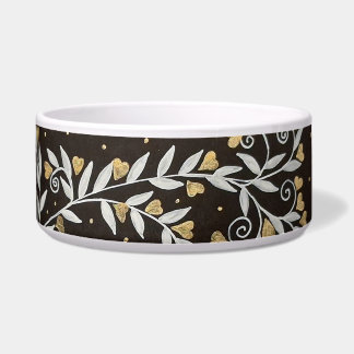 Elegante schwarze goldene Herzen Botanische Kerami Napf