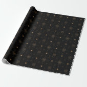 Elegante schwarze goldene Himmelsterne Geschenkpapier (Ungerollt)