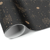 Elegante schwarze goldene Himmelsterne Geschenkpapier (Rolleneckpunkt)