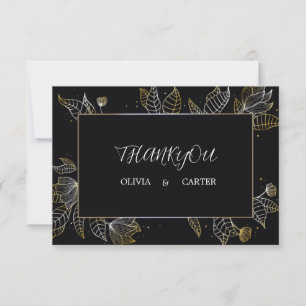 Elegante schwarze Goldene Hochzeit Danksagungskart Dankeskarte