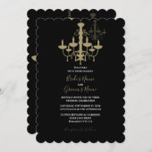 Elegante Schwarze goldene Kronleuchter Einladungen (Vorne/Hinten)