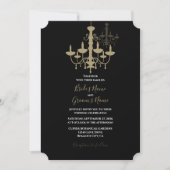 Elegante Schwarze goldene Kronleuchter Einladungen (Vorderseite)
