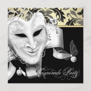 Elegante Schwarze Goldene Maskenball-Einladungen Einladung