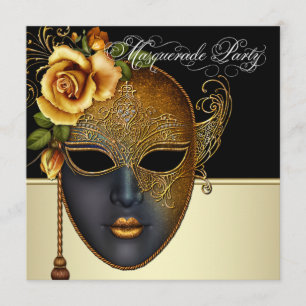 Elegante Schwarze Goldene Maskenparty-Einladungen Einladung
