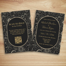 elegante schwarze goldene mystische QR-Hochzeit