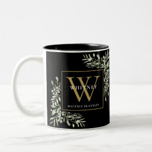Elegante schwarze goldene personalisierte Monogram Zweifarbige Tasse