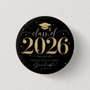 Elegante schwarze goldene Sterne Abiturklasse 2026 Button