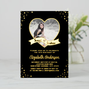 Elegante schwarze goldene sternklare Sweet 16 Gebu Folieneinladung