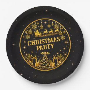 Elegante schwarze goldene Weihnachtsmann-Weihnacht Pappteller