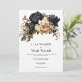 Elegante, schwarze, goldfarbene Elfenbeinpony Einladung (Stehend Vorderseite)