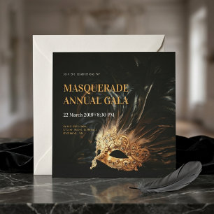 Elegante schwarze Goldfeder-Masken-Masqueradenball Einladung