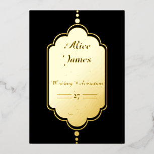 Elegante schwarze Goldfolie-Hochzeitseinladung im Folieneinladung