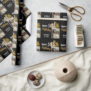 Elegante schwarze Goldfolie zum 30. Geburtstag Geschenkpapier