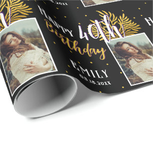 Elegante schwarze Goldfolie zum 40. Geburtstag Geschenkpapier