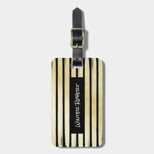 Elegante schwarze Goldfolienfarbe gestreift Gepäckanhänger (Vorderseite vertikal)