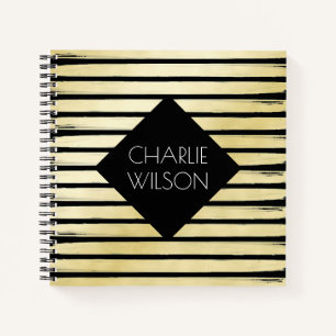 Elegante schwarze Goldfolienfarbe mit Rahmen gestr Notizblock