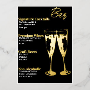 Elegante schwarze goldfolierte Cocktailparty-Bar-S Folien Feiertagskarte