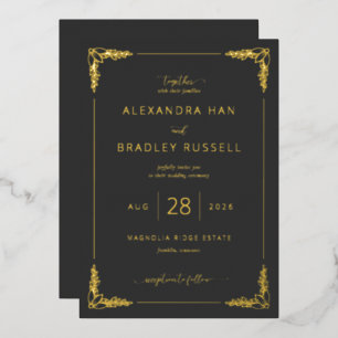 Elegante schwarze Goldverzierungen Folieneinladung