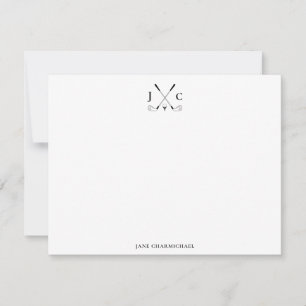 Elegante schwarze Golf-Monogramm-Flat-Notizkarte Mitteilungskarte