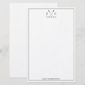 Elegante schwarze Golf-Monogramm-Korrespondenz Briefpapier (Vorne/Hinten)