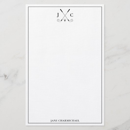 Elegante schwarze Golf-Monogramm-Korrespondenz Briefpapier (Vorderseite)