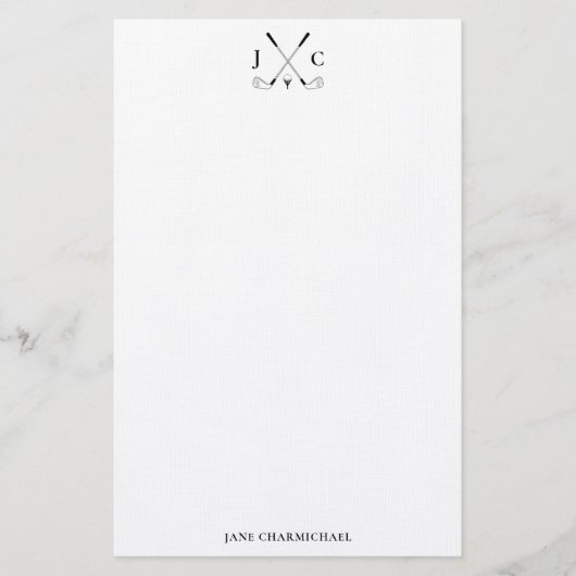 Elegante schwarze Golf-Monogramm-Korrespondenz Briefpapier (Vorderseite)