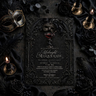 Elegante schwarze gothische Maskerade Halloween-Co Einladung