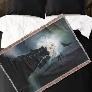 Elegante schwarze gothische mysteriöse Frau Raben  Decke