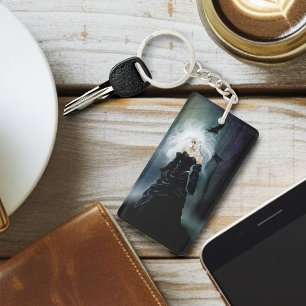 Elegante schwarze gothische mysteriöse Frau Raben  Schlüsselanhänger