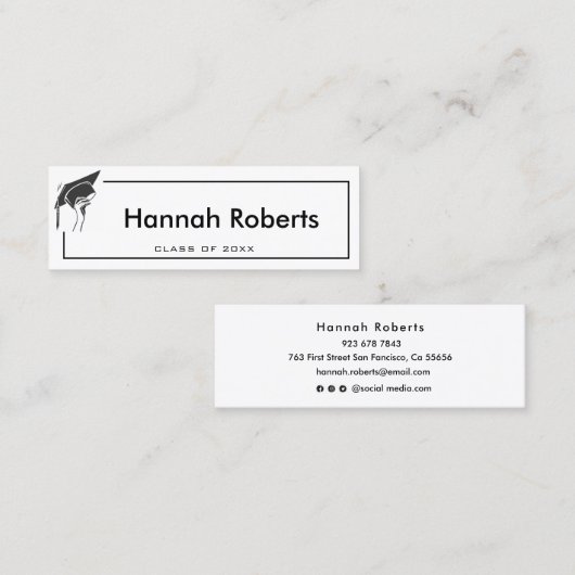 Elegante Schwarze Graduate Name Cards einfügen Telefonnummerkarte (Vorne/Hinten)