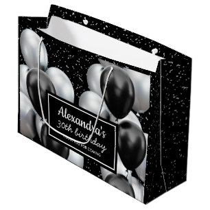 Elegante schwarze graue Ballon-Geburtstagsfeier Große Geschenktüte
