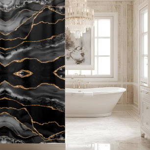 Elegante schwarze graue goldene Marmor-Kristall-Ge Duschvorhang