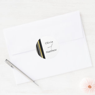 Elegante schwarze graue goldene Streifen Hochzeit Runder Aufkleber