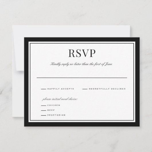 Elegante schwarze Grenze | Antwort auf Hochzeiten Dankeskarte (Vorderseite)