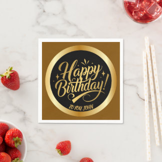 Elegante schwarze „Happy Birthday“-Servietten mit Serviette