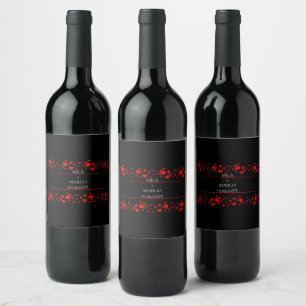 Elegante schwarze Herzen Weinetikett